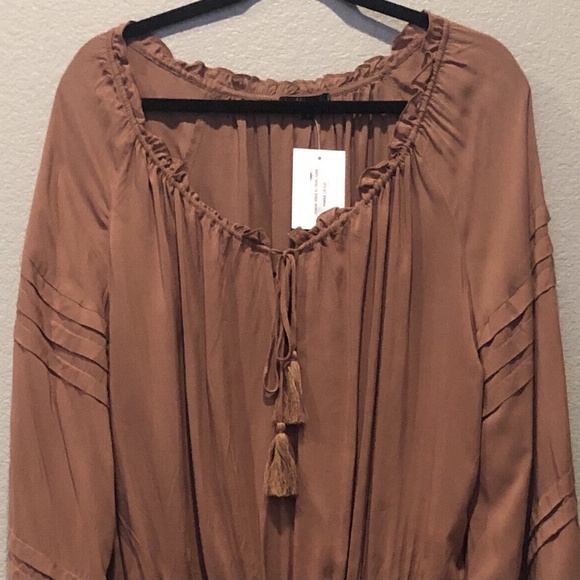 Women's Boutique Wishlist Rust Ruffled Tassel Blouse One Piece Bodysuit S/M/L - Picture 2 of 10